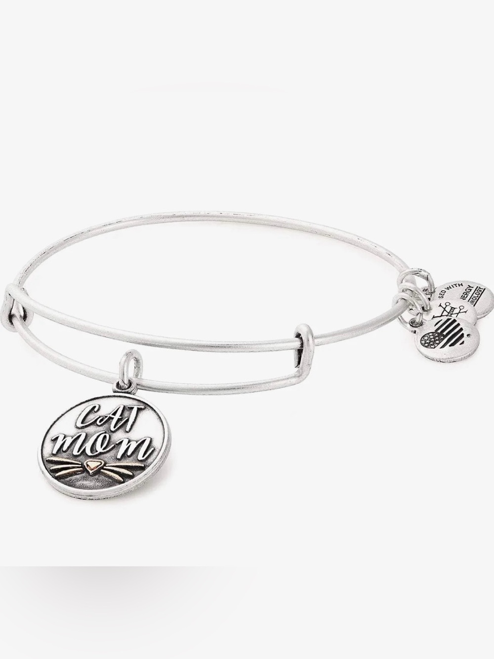 Cat Mom Silver Bangle Bracelet Rose Gold Whiskers - NWT
